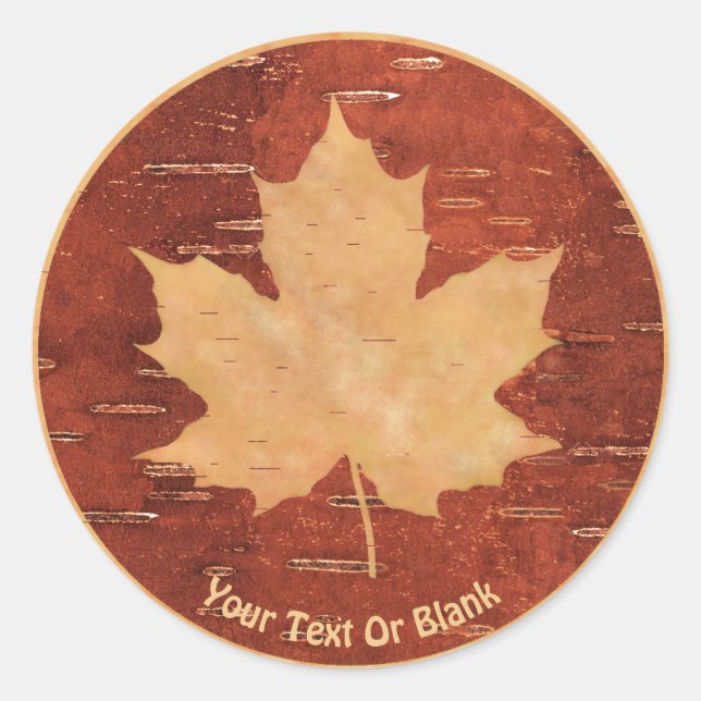 Maple Leaf On Inner Birch Bark Classic Round Sticker (Front)