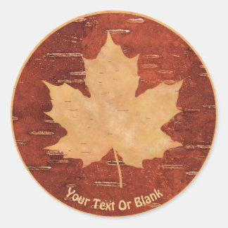 Maple Leaf On Inner Birch Bark Classic Round Sticker