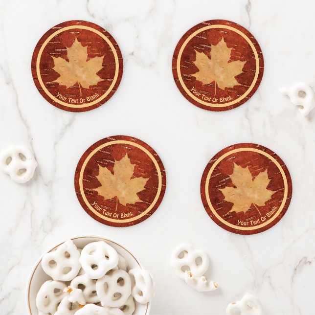 Maple Leaf On Inner Birch Bark Coaster Set (In Situ)