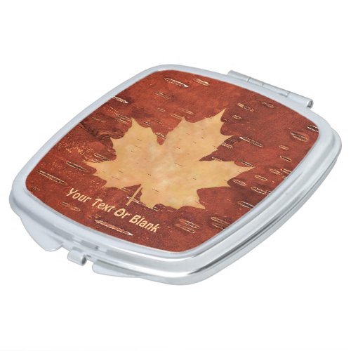 Maple Leaf On Inner Birch Bark Compact Mirror