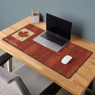 Maple Leaf On Inner Birch Bark Desk Mat