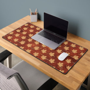 Maple Leaf On Inner Birch Bark Desk Mat