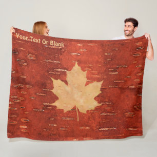Maple Leaf On Inner Birch Bark Fleece Blanket