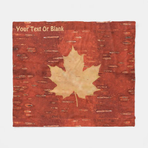 Maple Leaf On Inner Birch Bark Fleece Blanket
