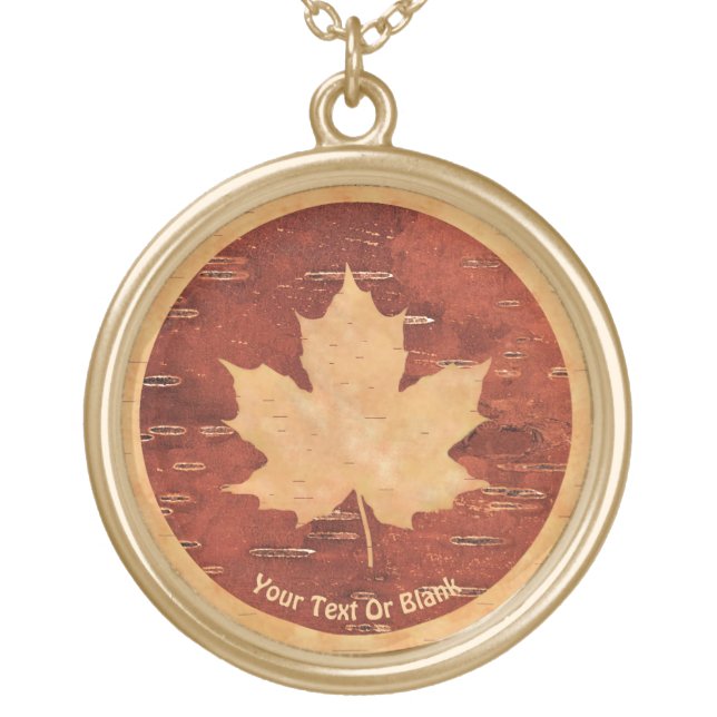 Maple Leaf On Inner Birch Bark Gold Plated Necklace (Front)