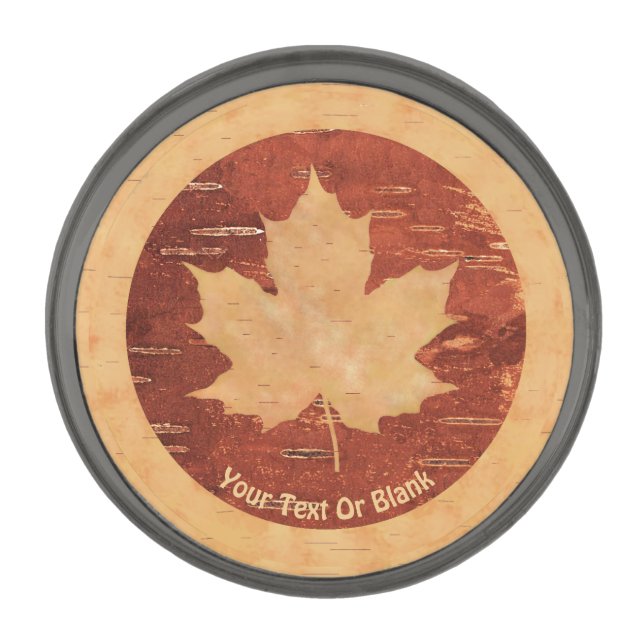 Maple Leaf On Inner Birch Bark Gunmetal Finish Lapel Pin (Front)