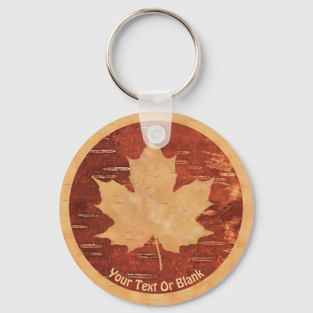 Maple Leaf On Inner Birch Bark Keychain (Front)