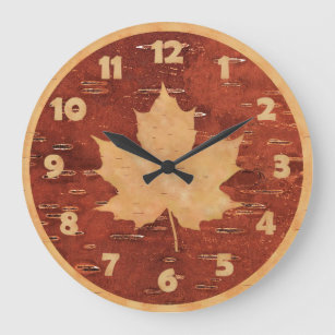 Maple Leaf On Inner Birch Bark Large Clock