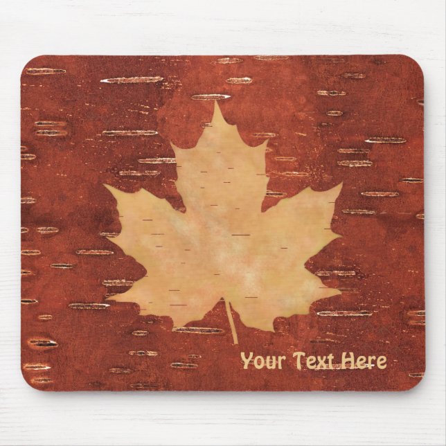 Maple Leaf On Inner Birch Bark Mouse Pad (Front)