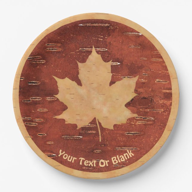Maple Leaf On Inner Birch Bark Paper Plates (Front)