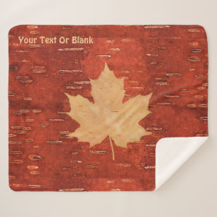 Maple Leaf On Inner Birch Bark Sherpa Blanket