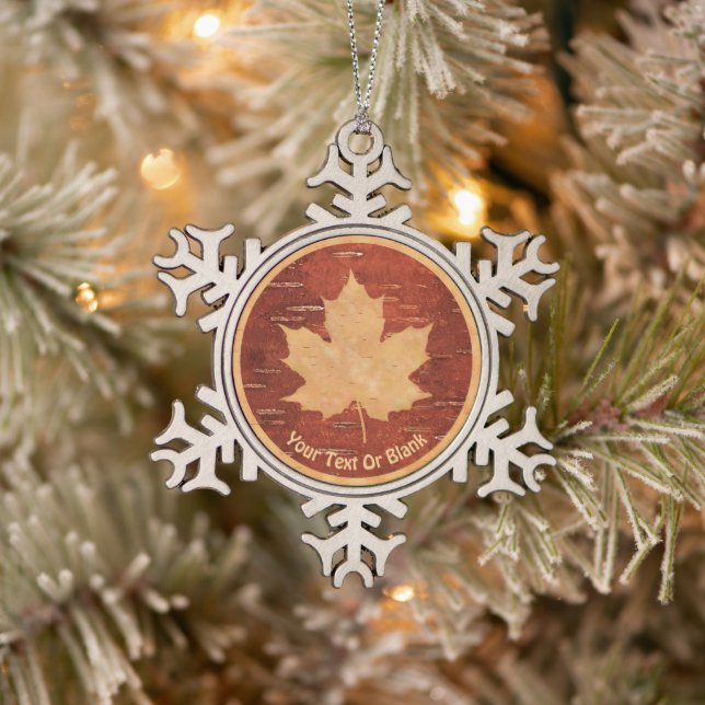 Maple Leaf On Inner Birch Bark Snowflake Pewter Christmas Ornament (Tree)