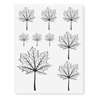 Maple Leaf Outline Art - Botanical Drawing Temporary Tattoos