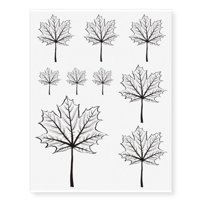 Maple Leaf Outline Art - Botanical Drawing Temporary Tattoos (Front)