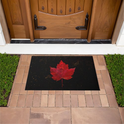 Maple Leaf Red Black Gold Country Fall Texture Doormat