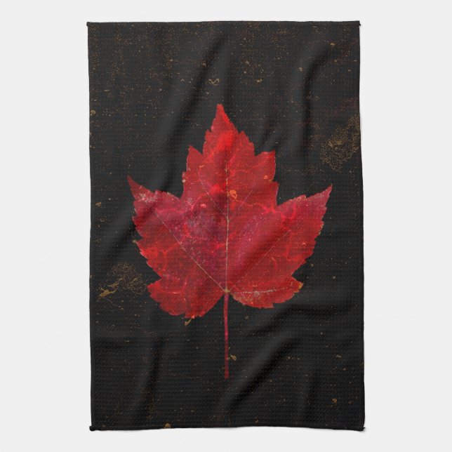 Maple Leaf Red Black Gold Country Fall Texture Kitchen Towel (Vertical)
