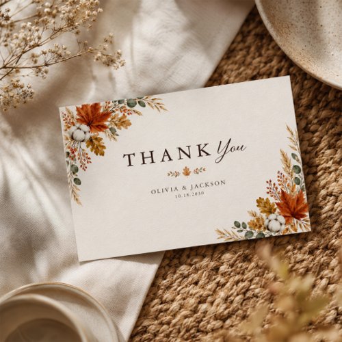Maple Leaf Rustic Fall Autumn Wedding Thank You Card
