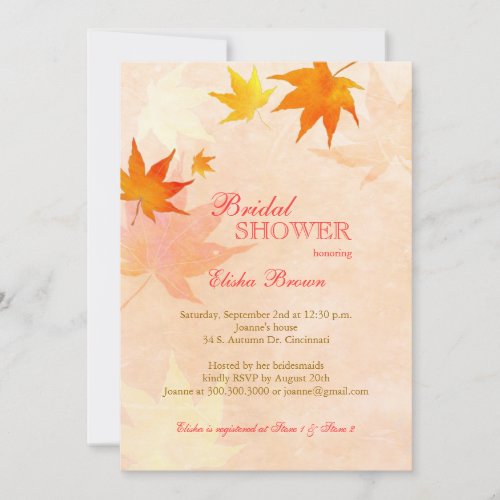 Beautiful Maple Leaf Fall Bridal Shower Invitation
