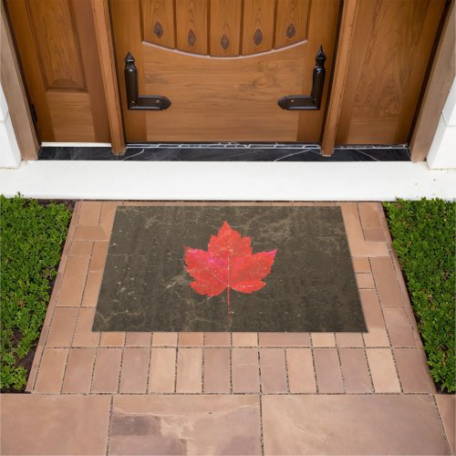 Maple Leaf Rustic Red Brown Autumn Country Texture Doormat