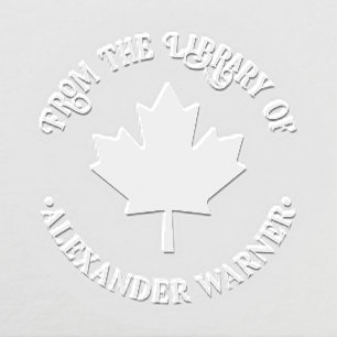 Maple Leaf Silhouette Round Library Book Name Embosser