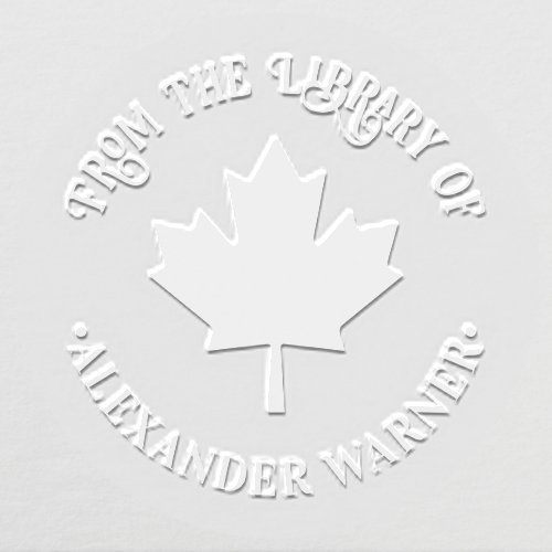 Maple Leaf Silhouette Round Library Book Name Embosser