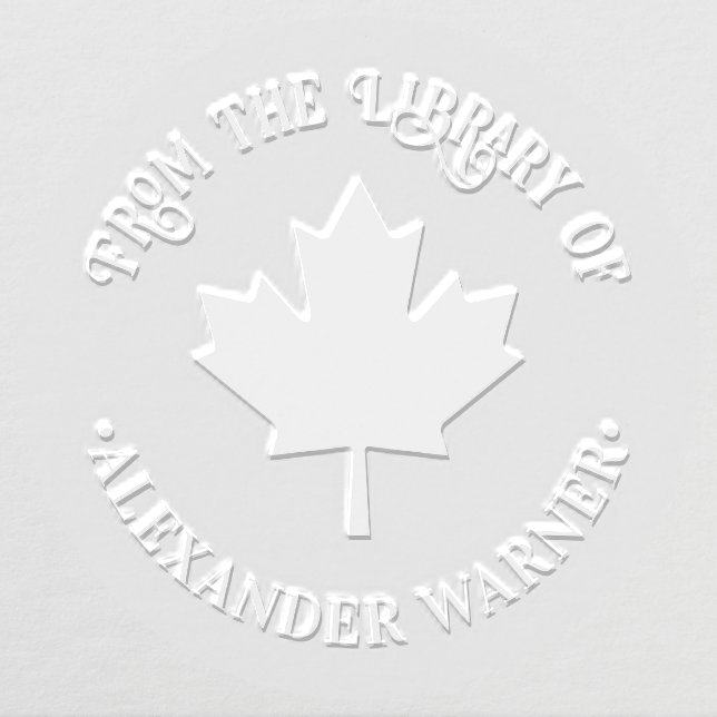Maple Leaf Silhouette Round Library Book Name Embosser (Design)