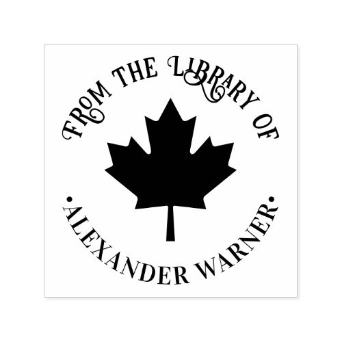 Maple Leaf Silhouette Round Library Book Name Self_inking Stamp