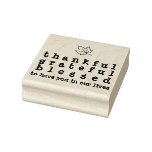 Maple Leaf Thankful Grateful Blessed Thanksgiving Rubber Stamp