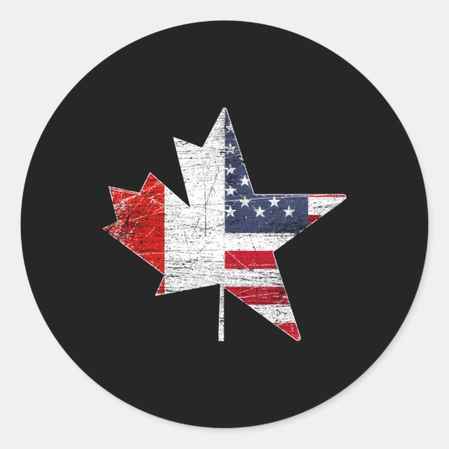 Maple Leaf Usa American Flag Canada Classic Round Sticker (Front)