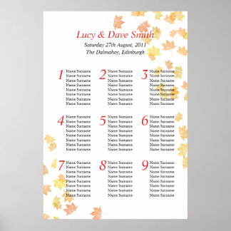 Maple Leaf Wedding Table Seating Plan Poster