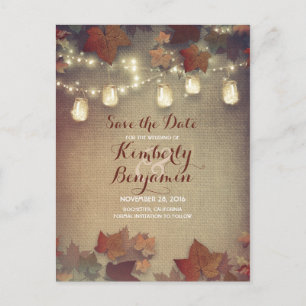 Maple Leaves and Mason Jars Fall Save the Date Announcement Postcard