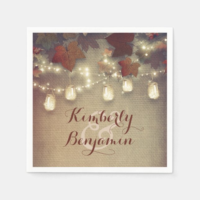 Maple Leaves and Mason Jars Fall Wedding Napkins (Front)