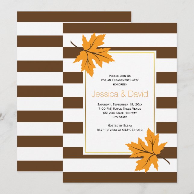 Maple leaves and stripes wedding engagement party invitation (Front/Back)