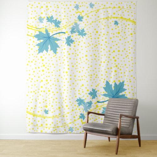 Maple leaves aqua and yellow polka dots tapestry