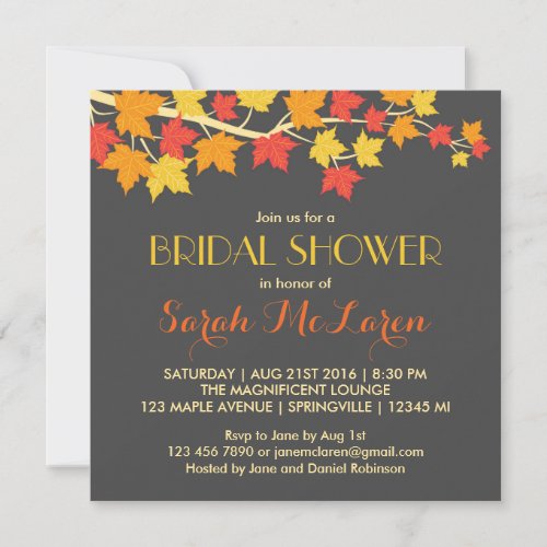 Maple Leaves Autumn Bridal Shower Invitation Personalized Invite