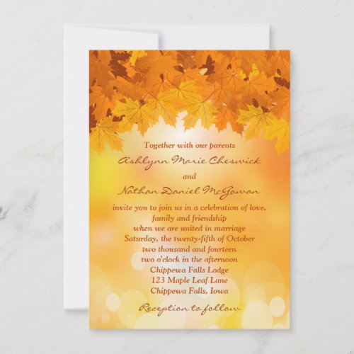 Maple Leaves Autumn Splendor Wedding Invitation
