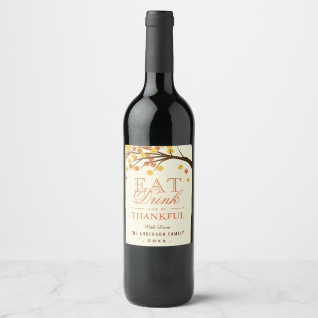 Maple Leaves Autumn Tree Thanksgiving Dinner Favor Wine Label (Front)