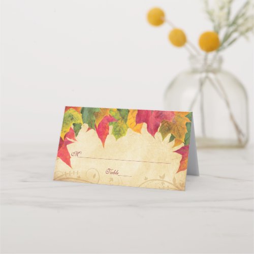 Maple Leaves Autumn Wedding Folded Place Cards