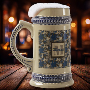 Maple Leaves Blue on a Charcoal Background Beer Stein