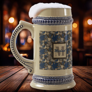Maple Leaves Blue on a Charcoal Background Beer Stein