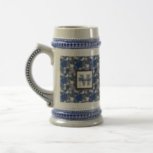 Maple Leaves Blue on a Charcoal Background Beer Stein