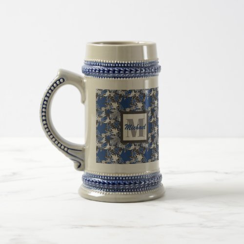 Maple Leaves Blue on a Charcoal Background Beer Stein