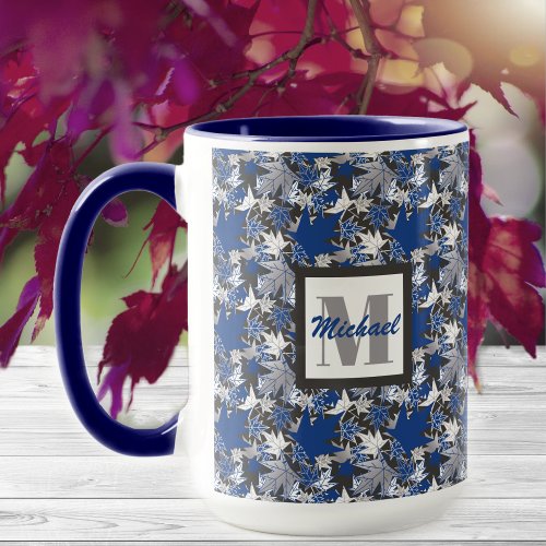 Maple Leaves Blue on a Charcoal Background Mug