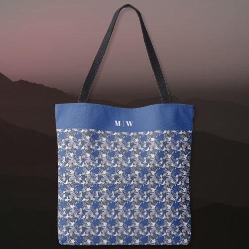 Maple Leaves Blue on a Charcoal Background Tote Bag