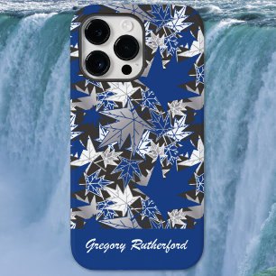 Maple Leaves Blue on Charcoal Phone Case