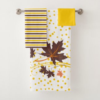Maple leaves brown and yellow bathroom towel set