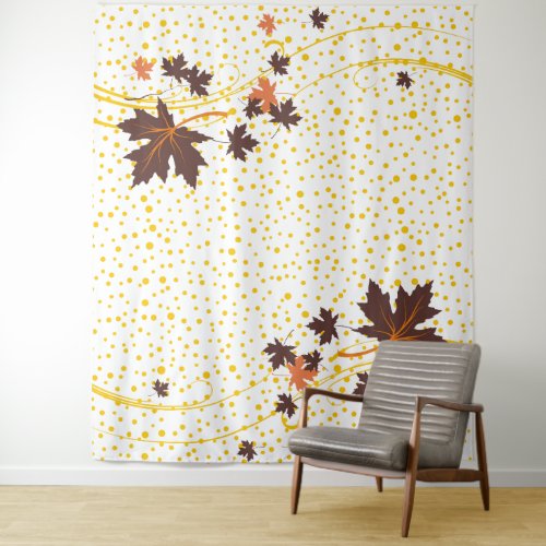 Maple leaves brown and yellow polka dots tapestry