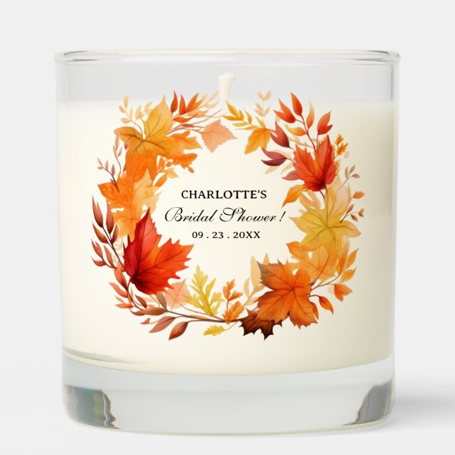 Maple Leaves Fall Autumn Theme Bridal Shower Favor Scented Candle (Front)
