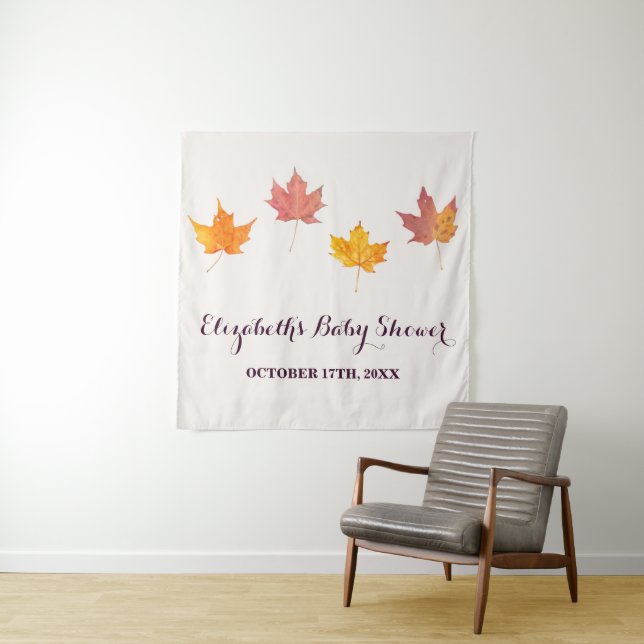 Maple Leaves Fall Baby Shower Tapestry (In Situ)