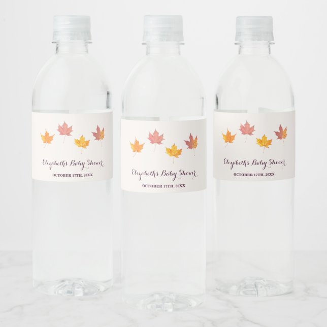 Maple Leaves Fall Baby Shower Water Bottle Label (Bottles)
